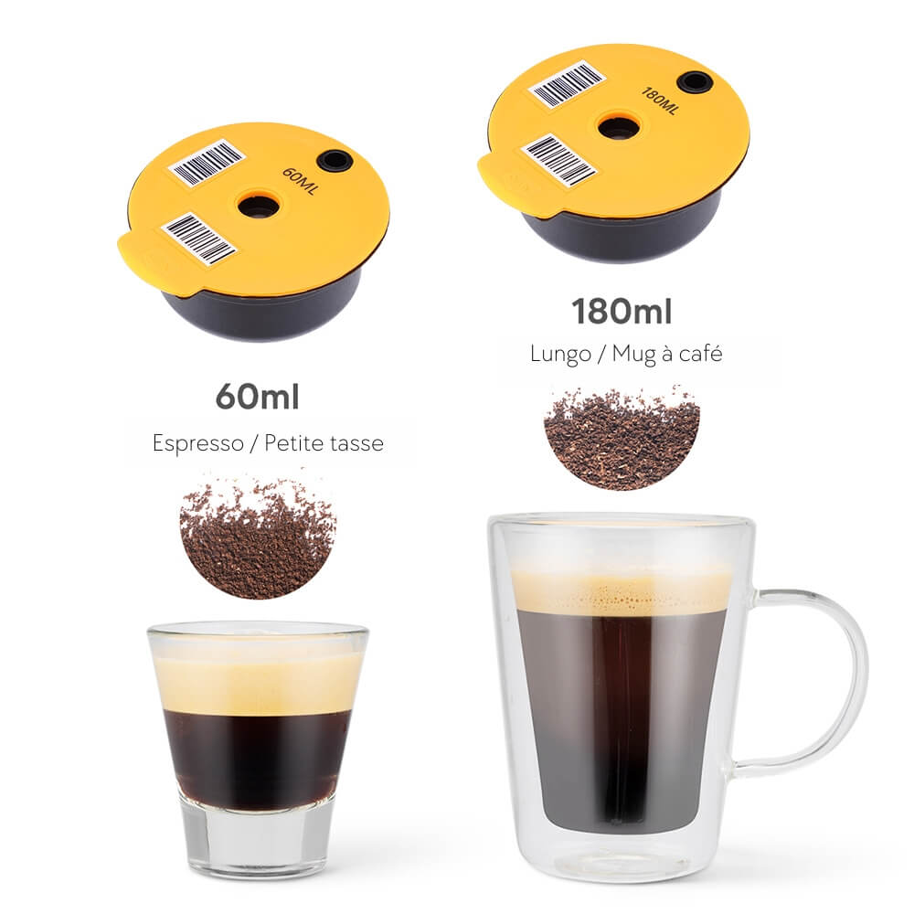 Capsule de café réutilisable avec 2 couvercles (180 ml et 60 ml
